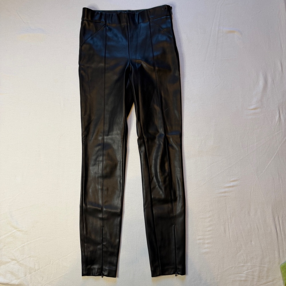 Zara Black Faux Leather Leggings Side Zip w/ Ankle Zip‎ Women's Size XS